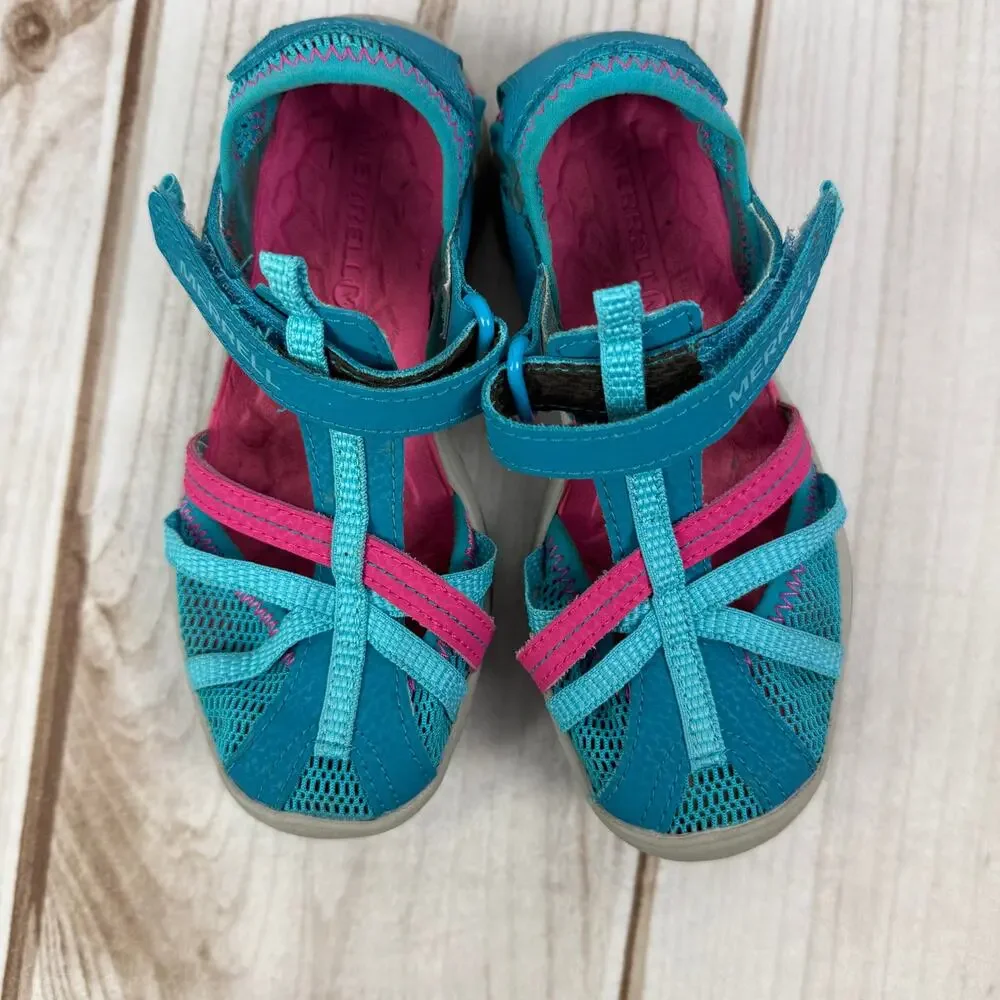 Merrell Kids Dragonfly‎ Stay-Put Sandals Water Shoes Aqua Pink Size 12